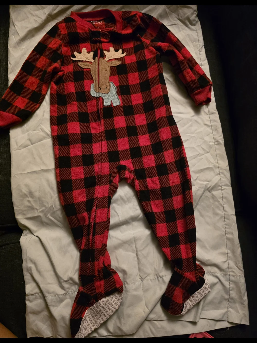 Carter's Red & Black Buffalo Plaid Moose Footed Pajamas